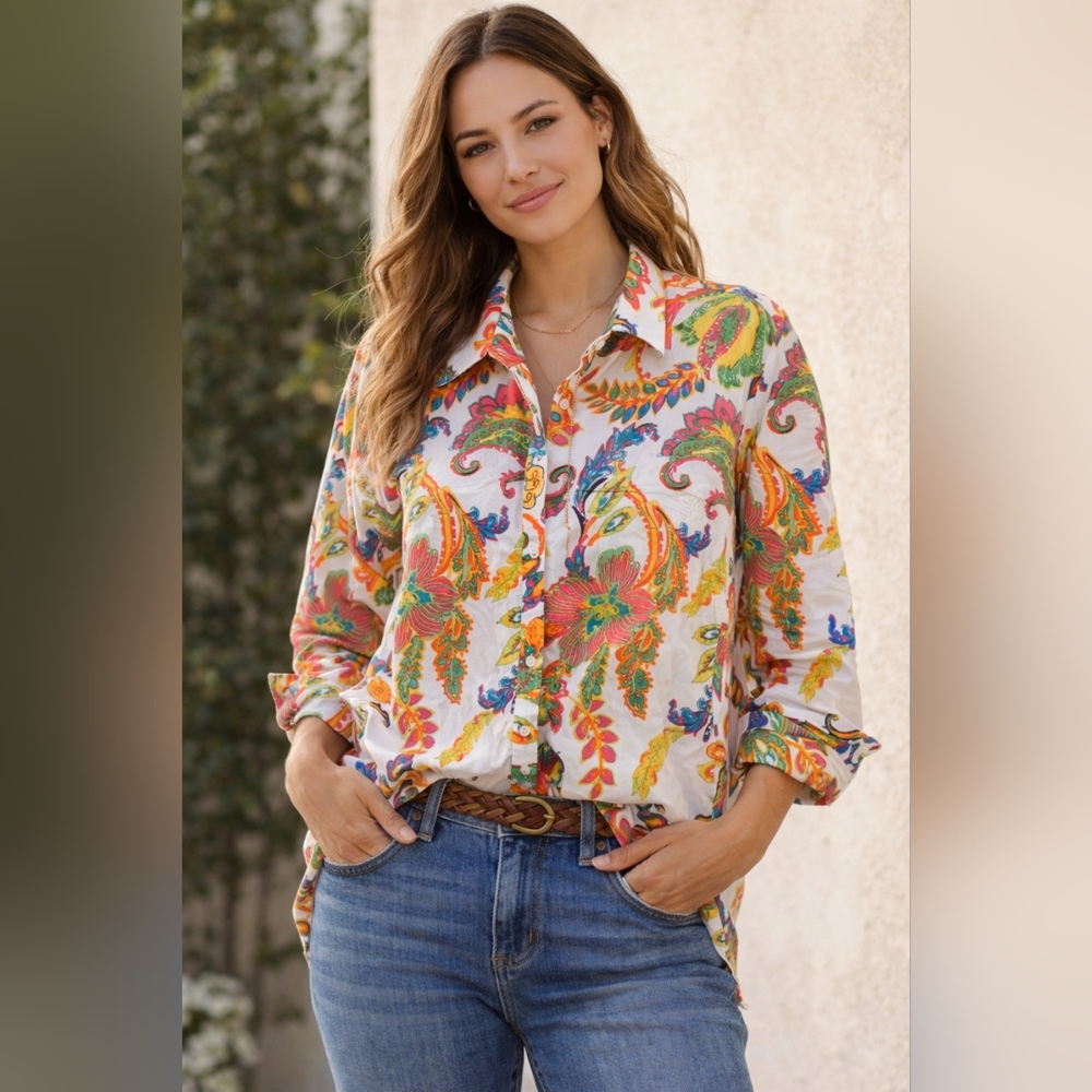 Lauren Ralph Lauren White Button-Down Paisley Print Shirt